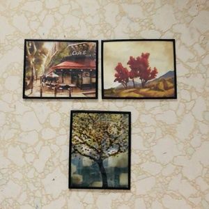 Vintage set of 3 framed pictures wall decor EUC